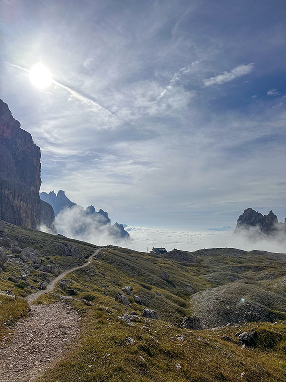 view clouds rifugio carducci dolomites italy hike via alta ferrata